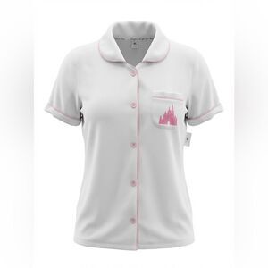 DISNEY PARKS NEW WOMENS SHIRT WHITE WITH PINK DESIGN SIZE M